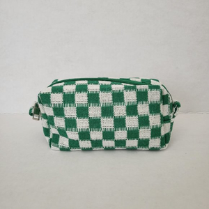 Women's Checkered Print Cosmetic Make‎ Up Beauty Bag in Green
